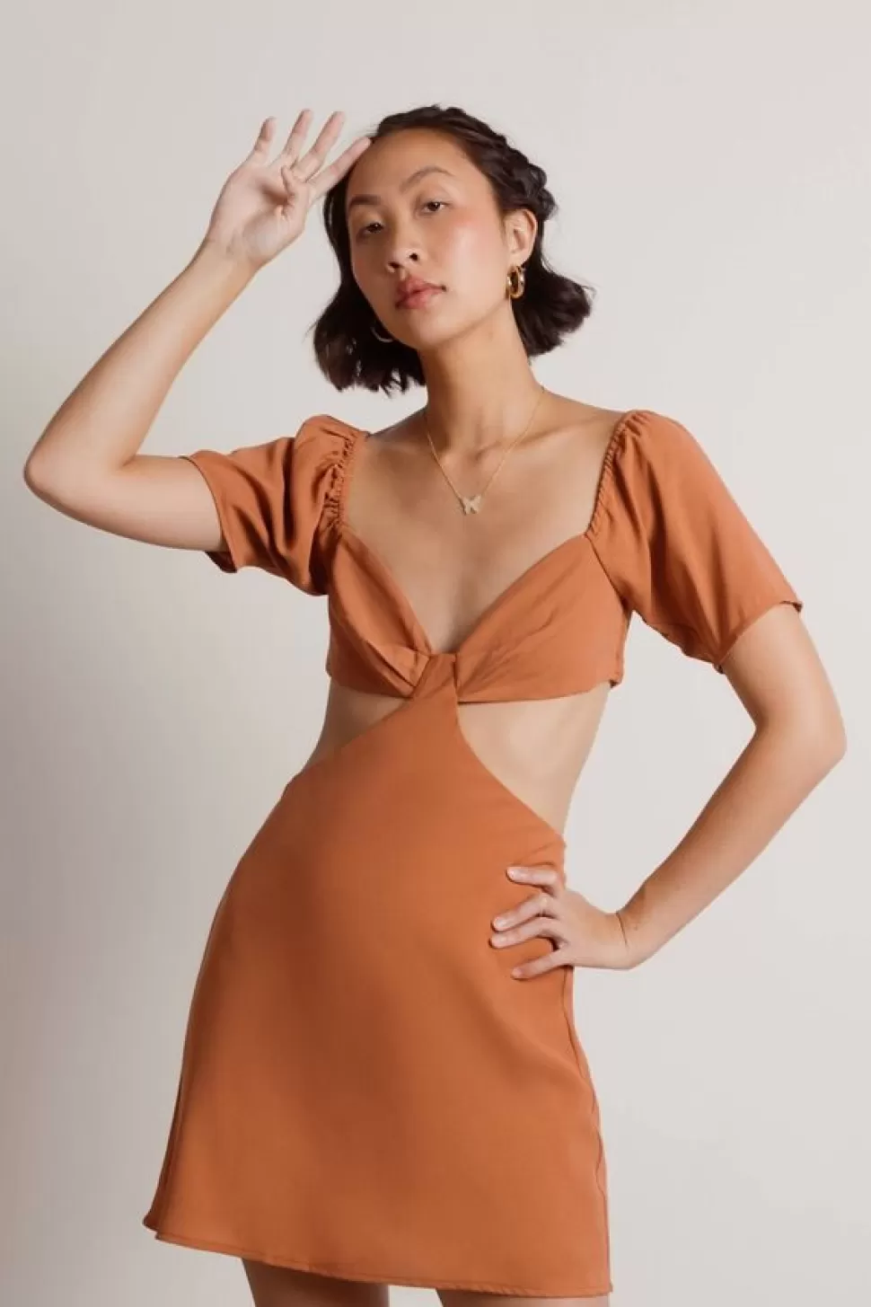 Skater Dresses*Tobi Serasa Cutout Puff Sleeve Mini Dress Terracotta