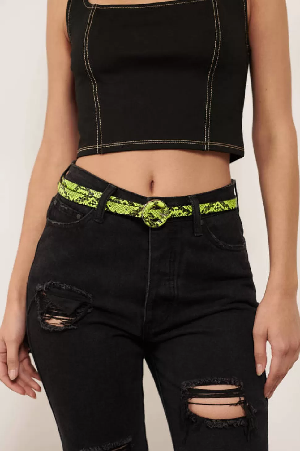 Belts*Tobi Serpentine Snake Print O-Ring Skinny Belt Neon Lime