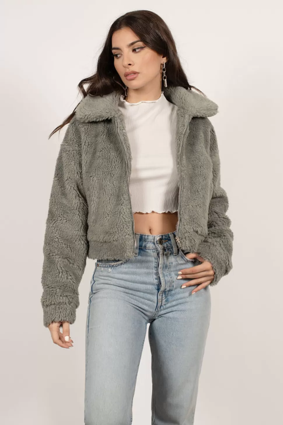 Jackets*Tobi Set Me Free Faux Fur Jacket Grey