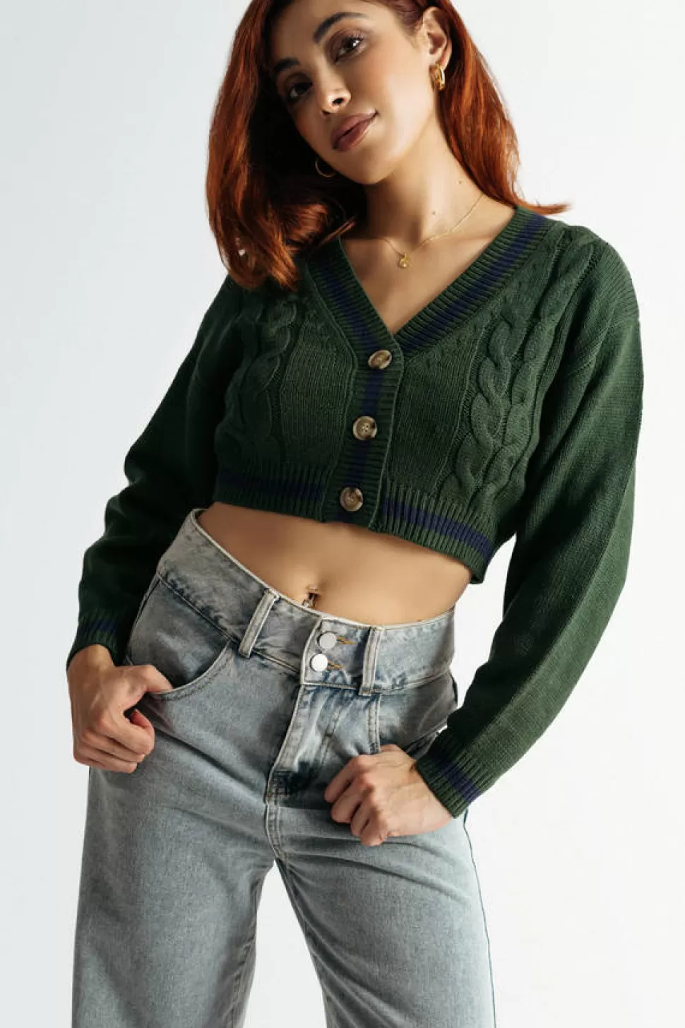 Long Sleeve Tops*Tobi Shane Button Down Crop Cardigan Green | Black