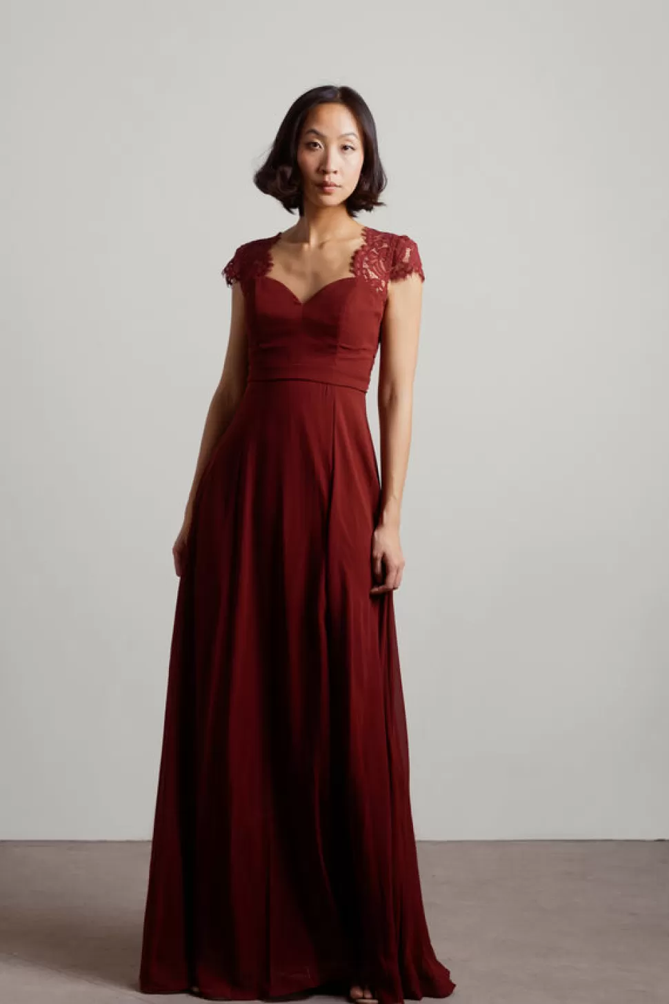 Black Tie & Evening Dresses*Tobi Shellie Lace Sweetheart Chiffon Maxi Dress Burgundy | Navy | Blush | Emerald