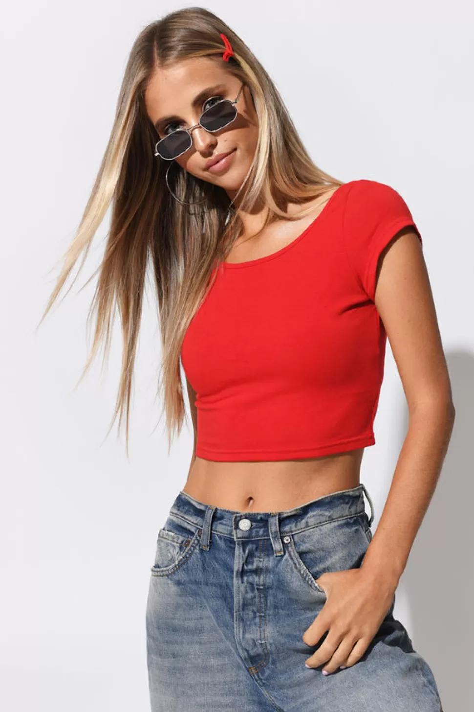 Red Tops*Tobi Short And Scoop Crop Top Red