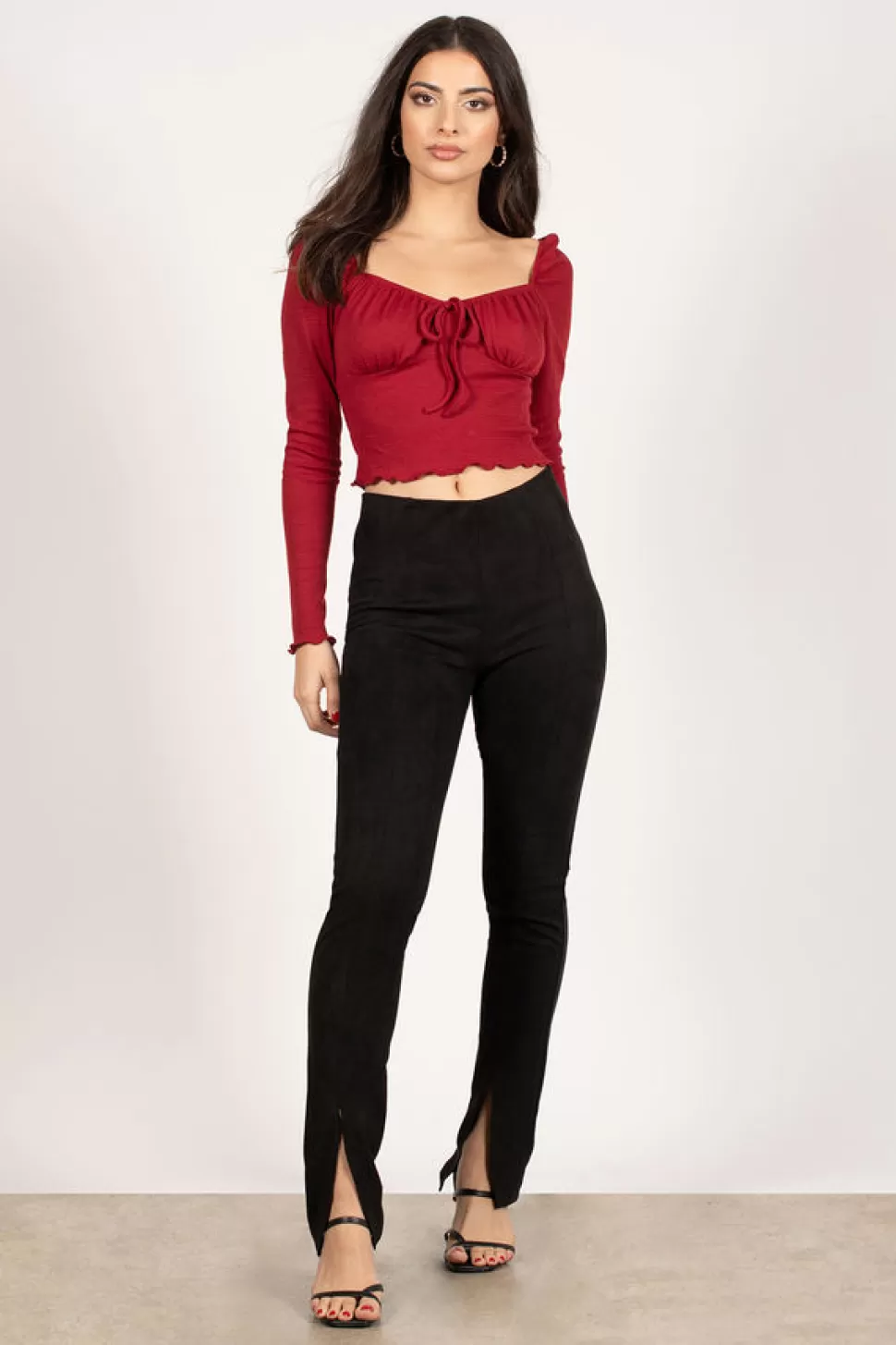 Red Tops*Tobi Shortend Bustier Long Sleeve Top Wine