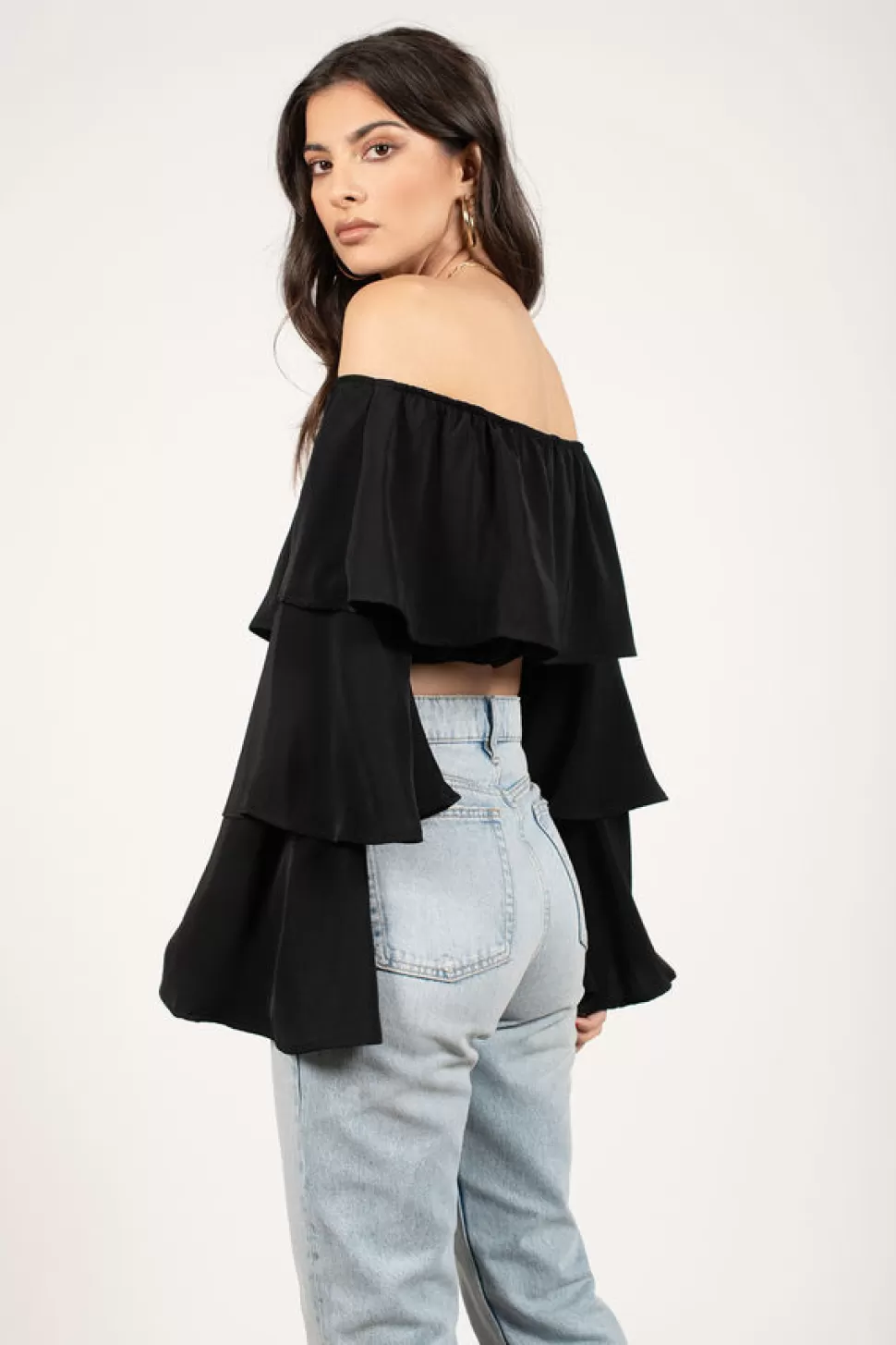 Long Sleeve Tops*Tobi Show Off Shoulder Ruffled Blouse Black