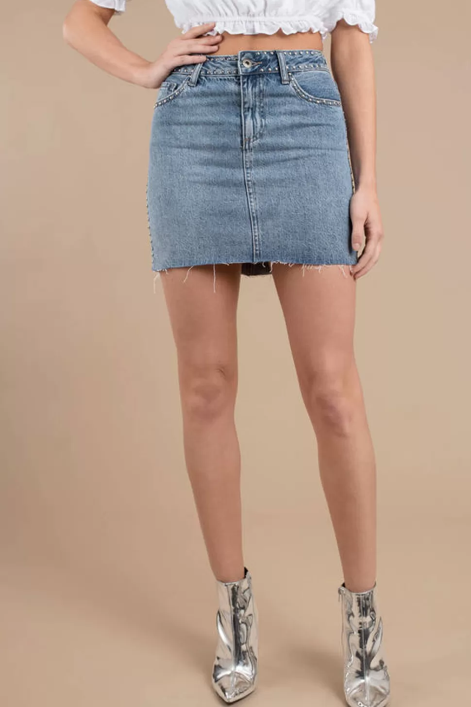 Skirts*Tobi Sierra Studded Denim Skirt Medium Wash