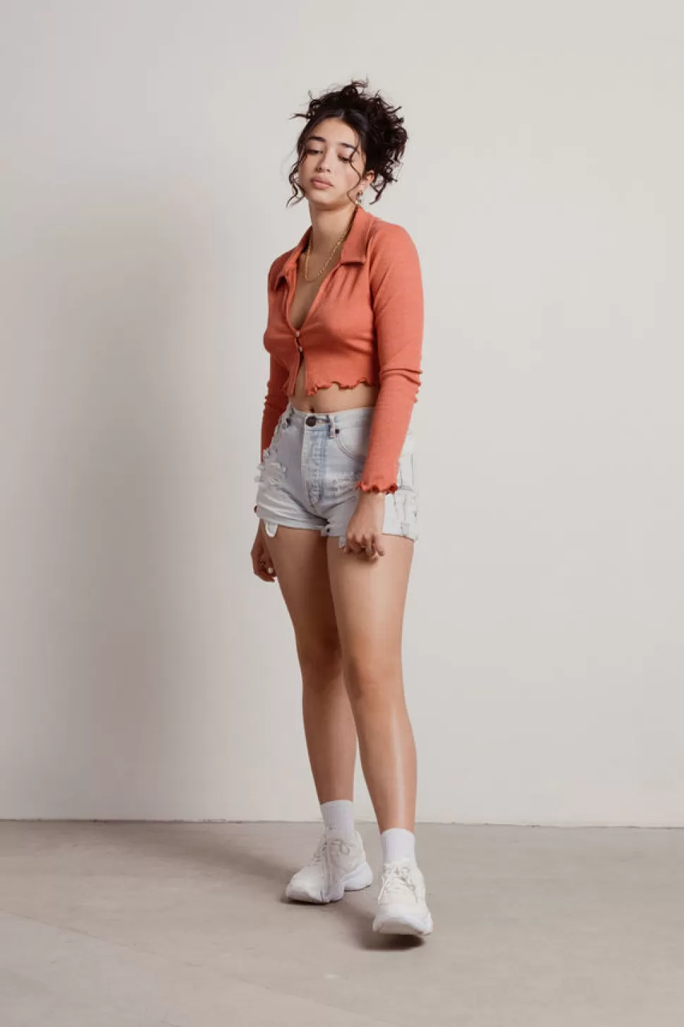 Red Tops*Tobi Sivir Thermal Collared Button Crop Top Dusty Red