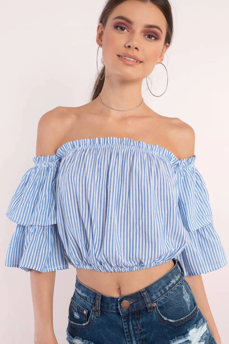 Off The Shoulder Tops*Tobi Sleeve It To Me Off Shoulder Top Blue