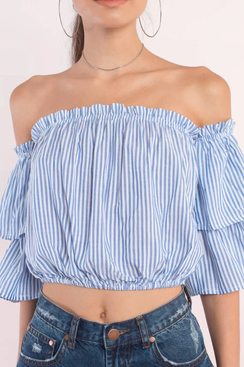 Off The Shoulder Tops*Tobi Sleeve It To Me Off Shoulder Top Blue