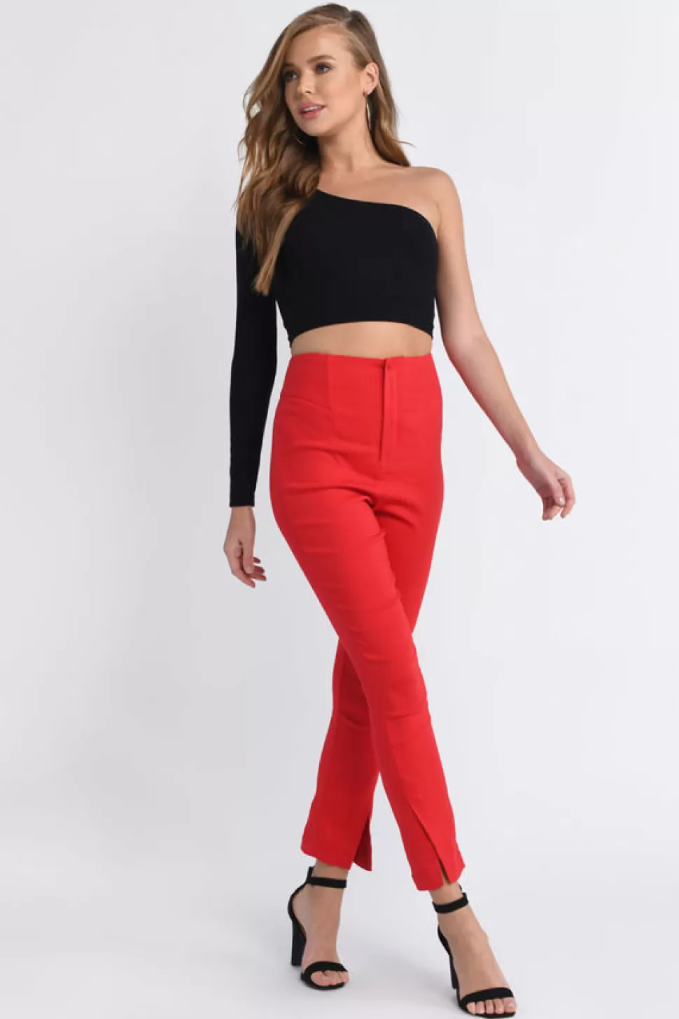 Pants*Tobi Slit Down High Waisted Pants Red