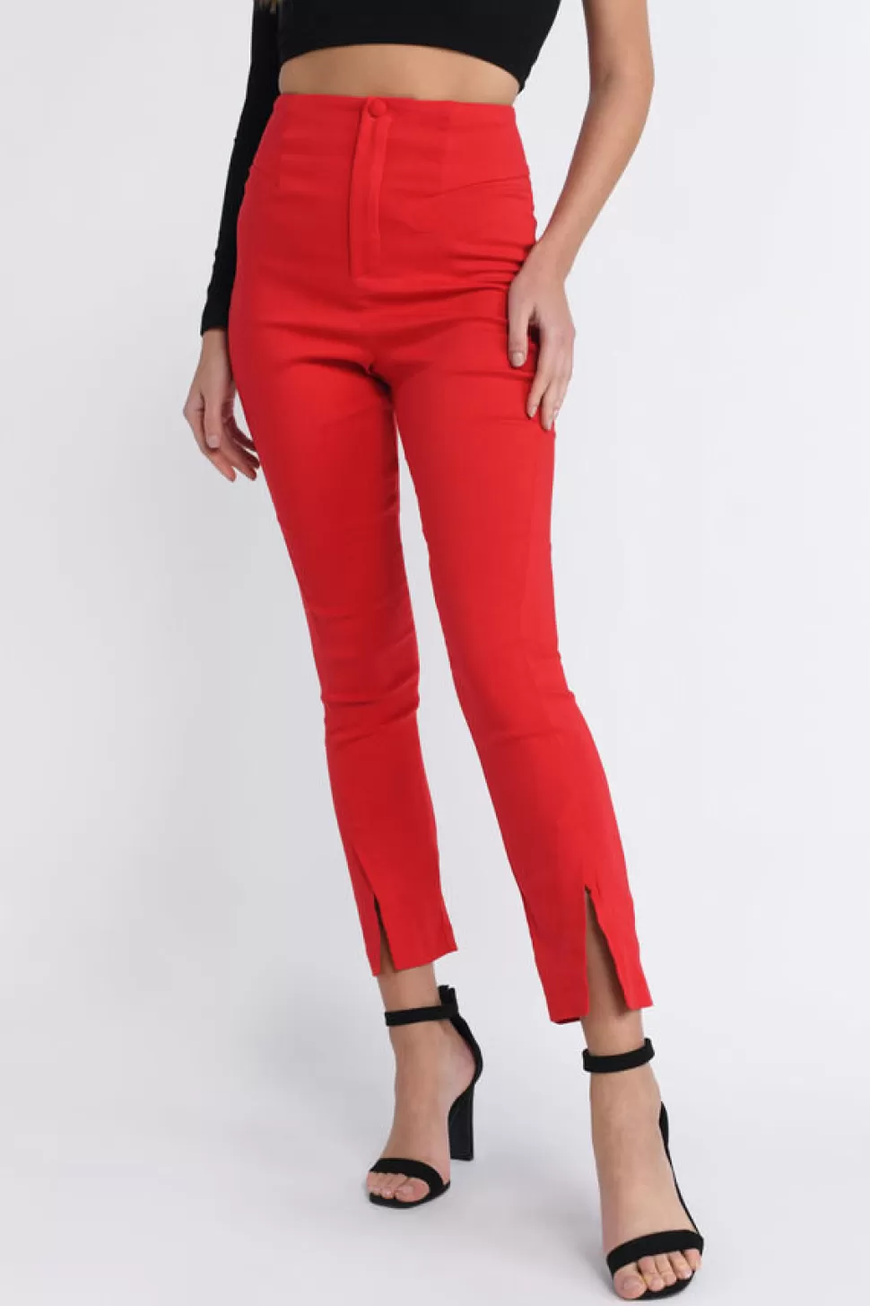 Pants*Tobi Slit Down High Waisted Pants Red