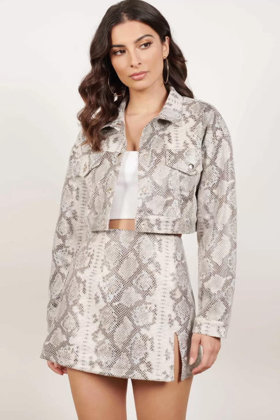 Jackets*Tobi Slither Here Faux Leather Snakeskin Jacket Grey Multi