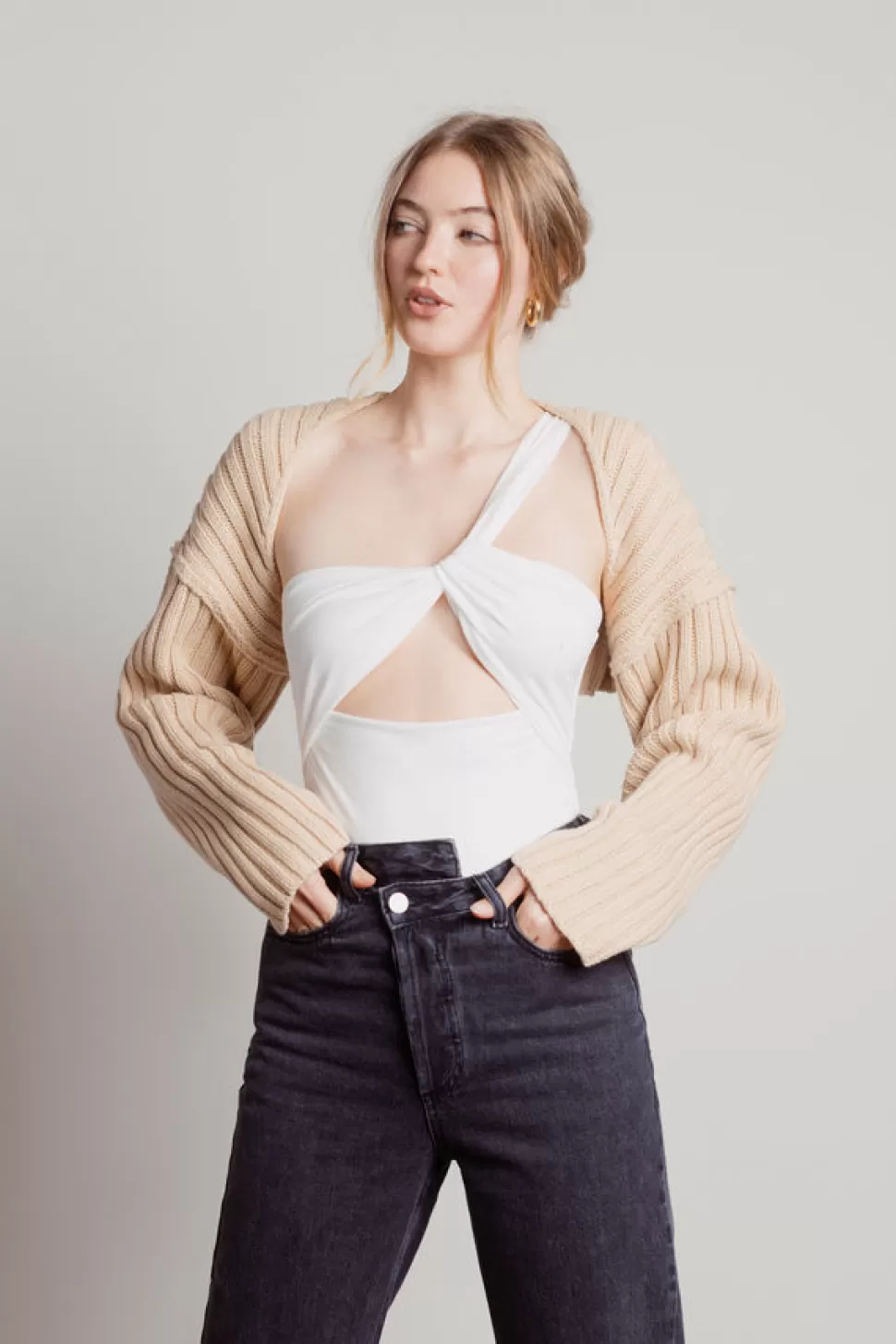 Long Sleeve Tops*Tobi Slouch Off Ribbed Crop Cardigan Sleeve Shrug Tan