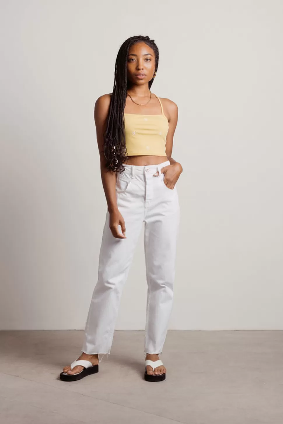 Crop Tops*Tobi Smooth Like Butter Floral Embroidered Crop Tank Top Yellow