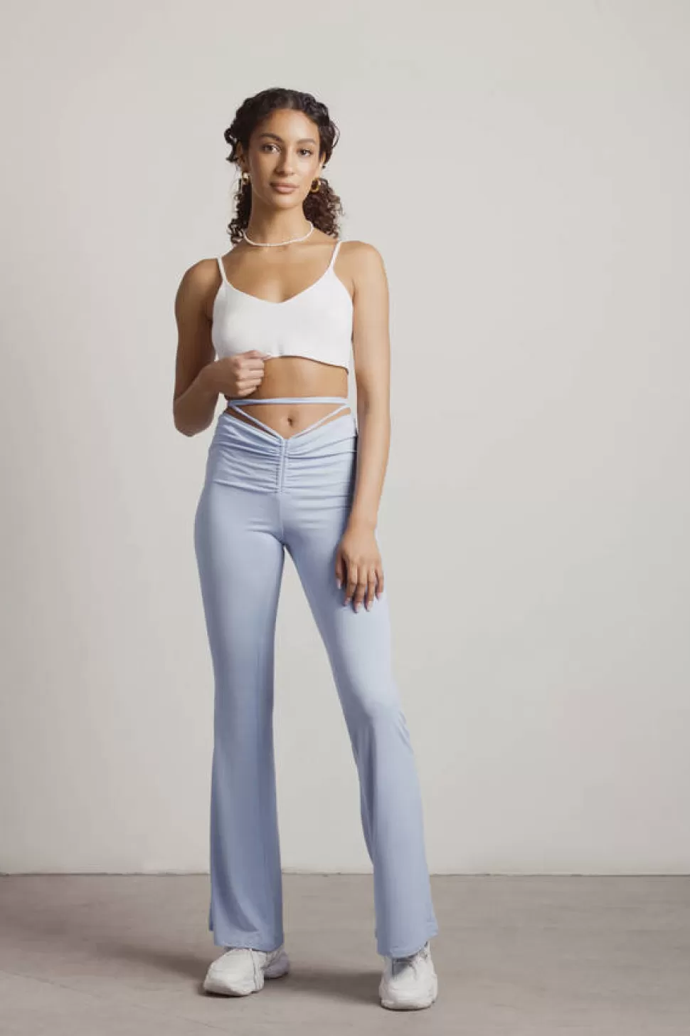 Pants*Tobi Snazzer Front Ruched Waist Tie Pants Light Blue | Lavender