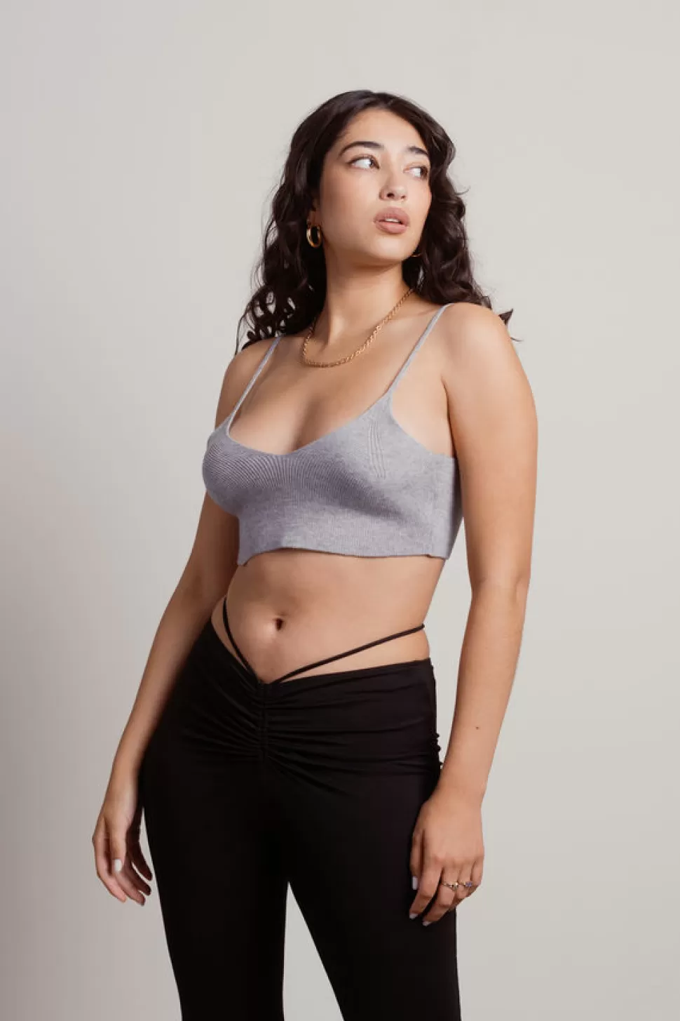 Crop Tops*Tobi Snug Around Sweater Brami Crop Top Grey | White