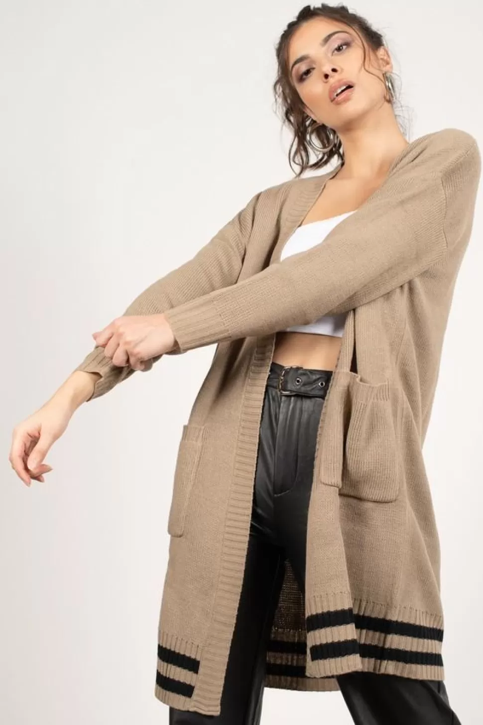 Sweaters & Cardigans*Tobi Snuggle Party Long Line Cardigan Taupe