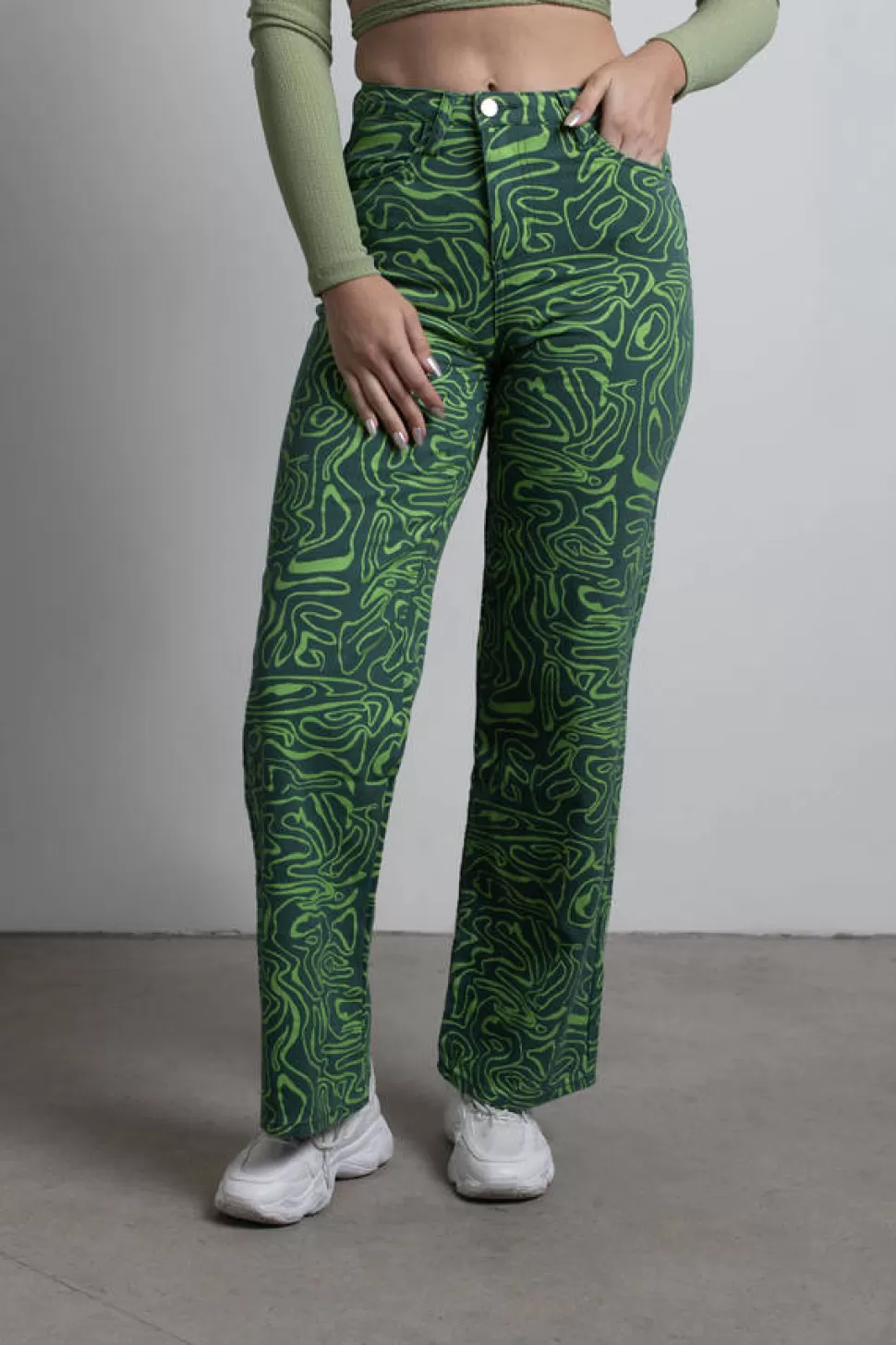 Pants*Tobi So Wavy Abstract Straight Leg Pants Green Multi | Tan Multi