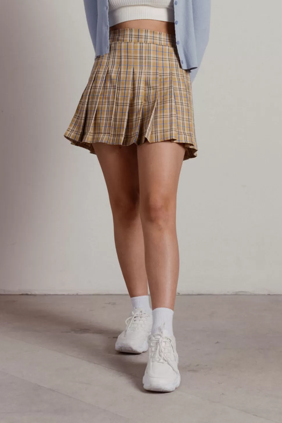 Skirts*Tobi So What Pleated Plaid Mini Skirt Tan | Lilac