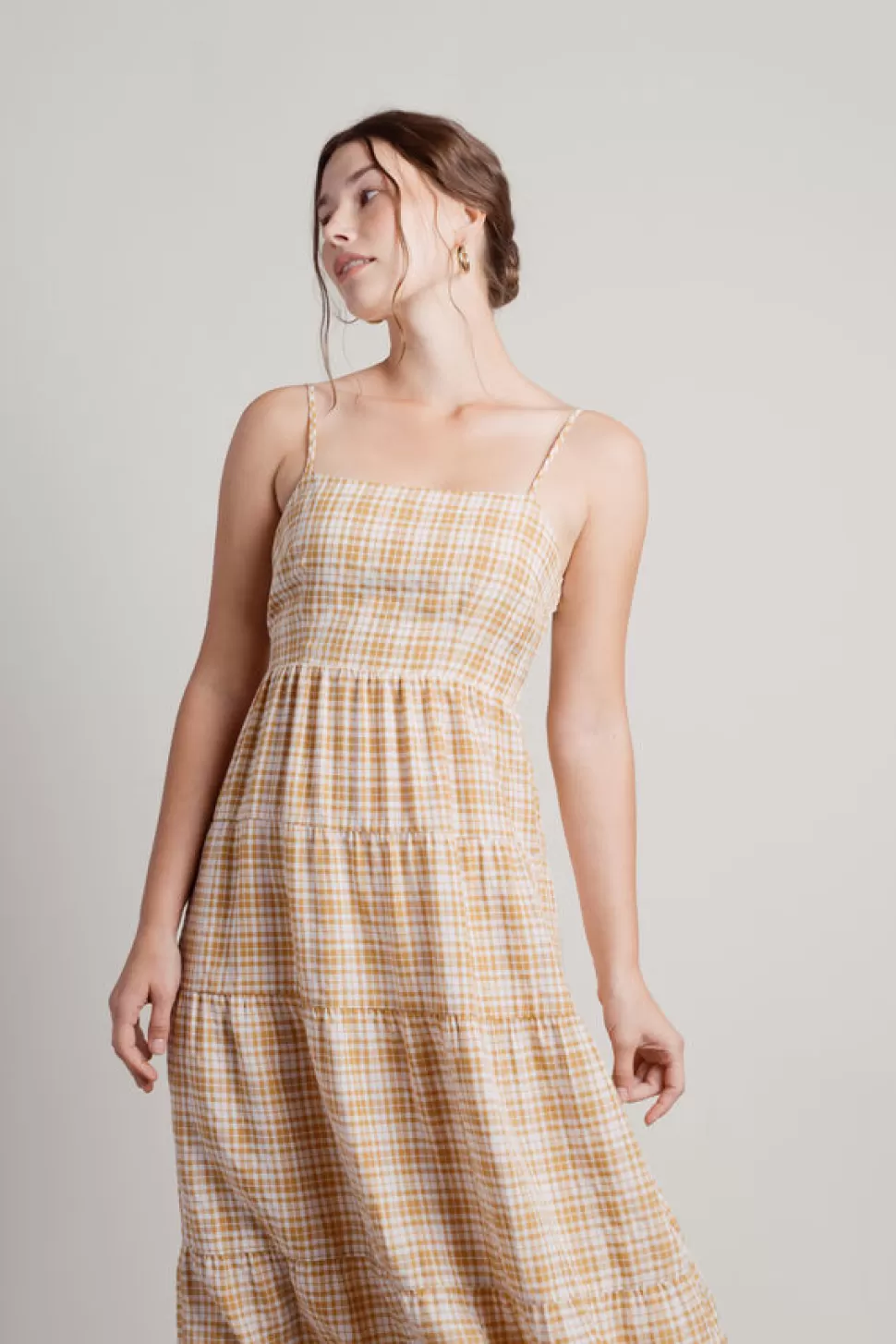 Casual Dresses*Tobi Soak Up The Sun Plaid Back Tie Midi Dress Tan