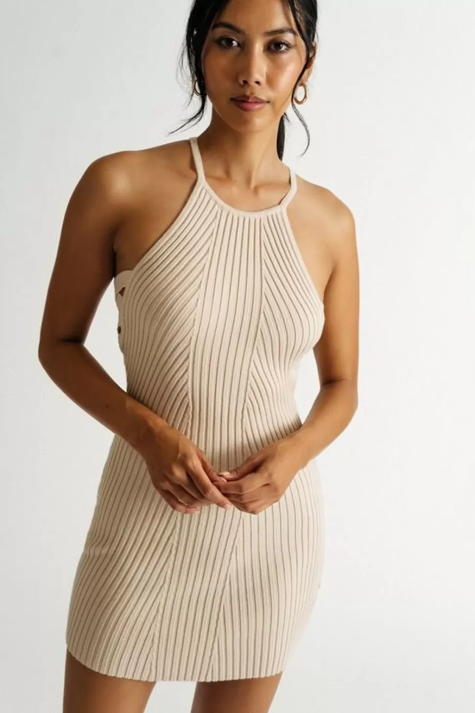 Bodycon Dresses*Tobi Somewhere To Go Side Lace-Up Halter Bodycon Dress Taupe