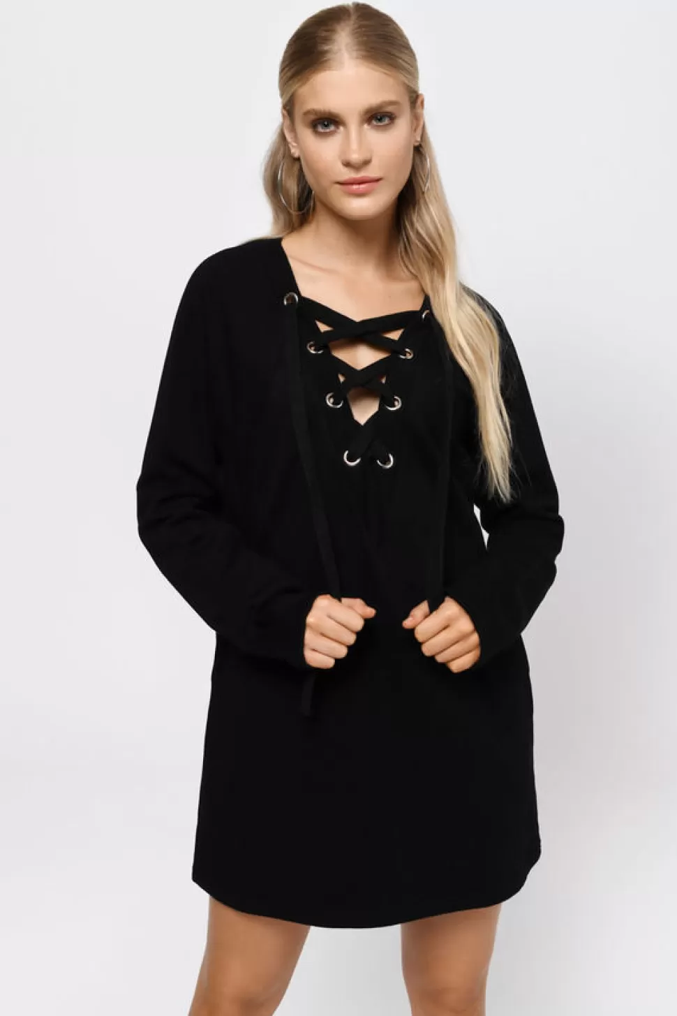 Casual Dresses*Tobi Sophia Lace Up Sweatshirt Black | Gray | Wine