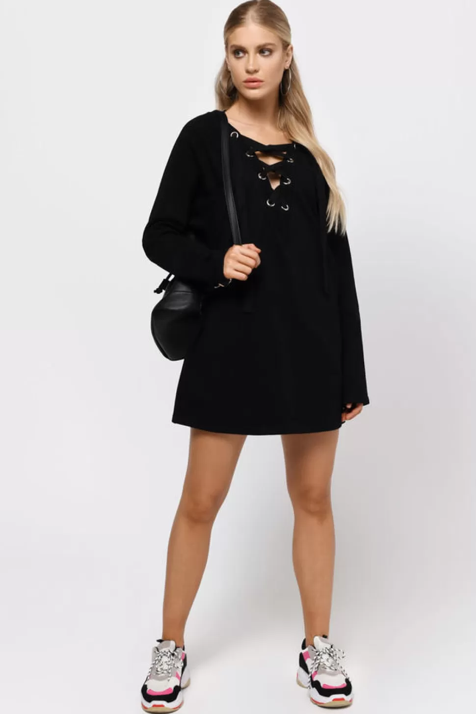 Casual Dresses*Tobi Sophia Lace Up Sweatshirt Black | Gray | Wine