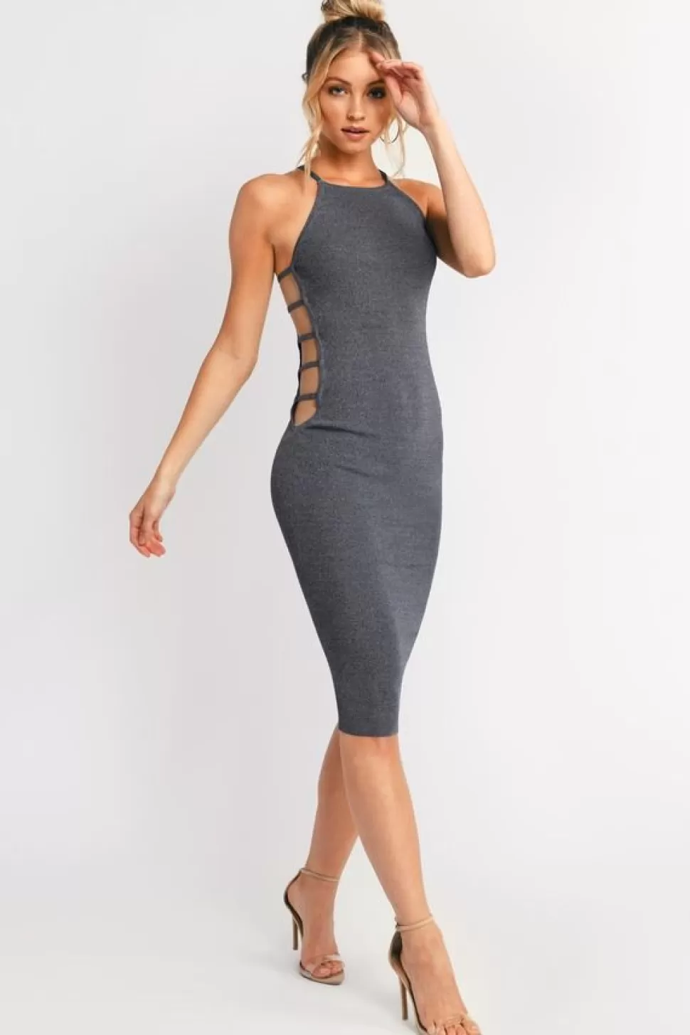 Cut Out Dresses*Tobi Sparks Fly Cutout Midi Dress Grey