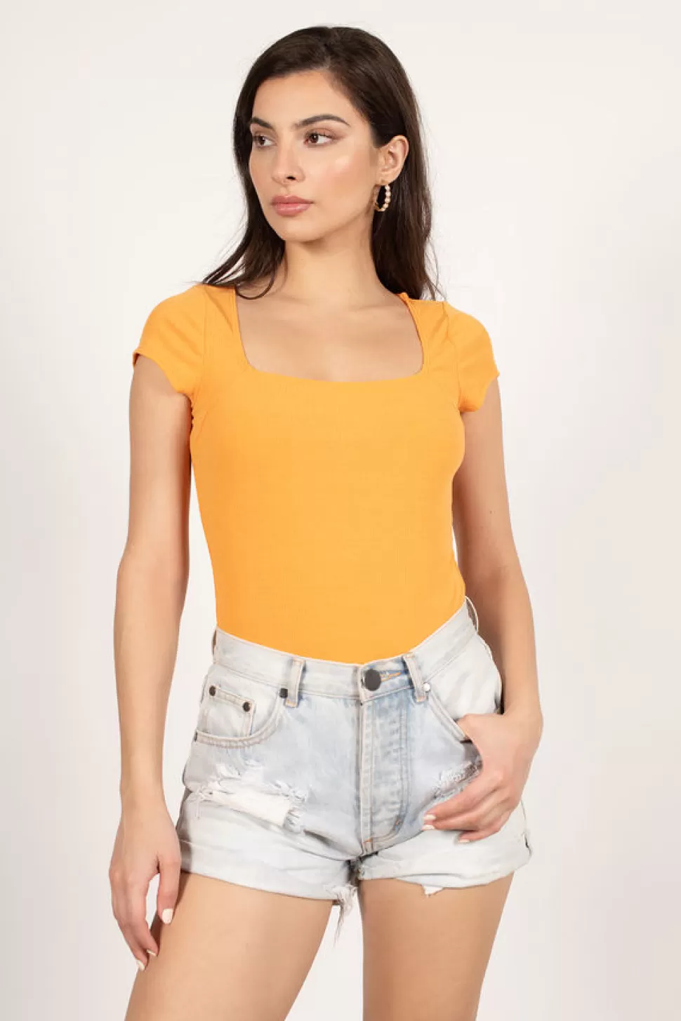 Bodysuits*Tobi Square Eyes Ribbed Bodysuit Orange