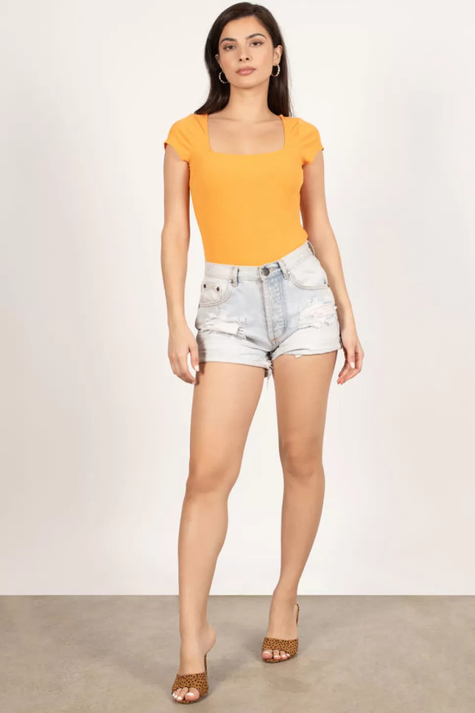 Bodysuits*Tobi Square Eyes Ribbed Bodysuit Orange