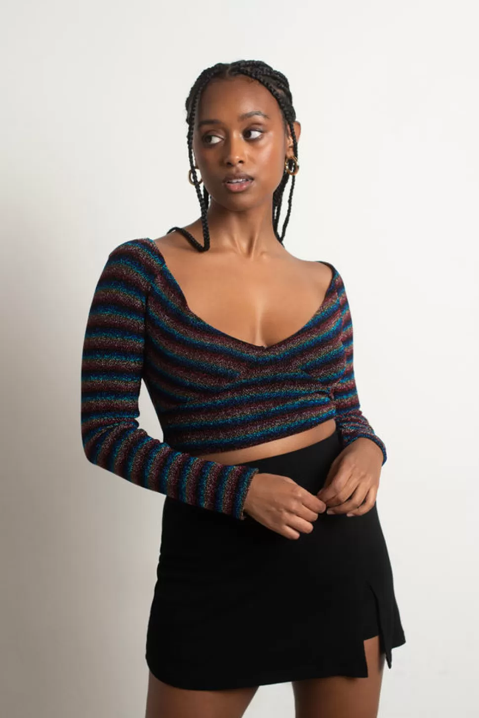 Red Tops*Tobi Starlite Stripe Knit Cropped Top Rainbow