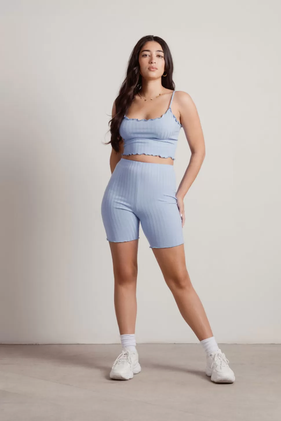 Shorts*Tobi Stay Up Ribbed Crop Top And Shorts Set Sky Blue