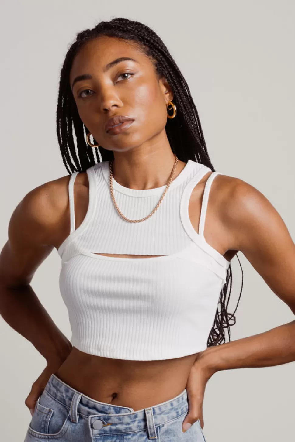 Crop Tops*Tobi Step Up Ribbed Halter Cutout Crop Top Off White