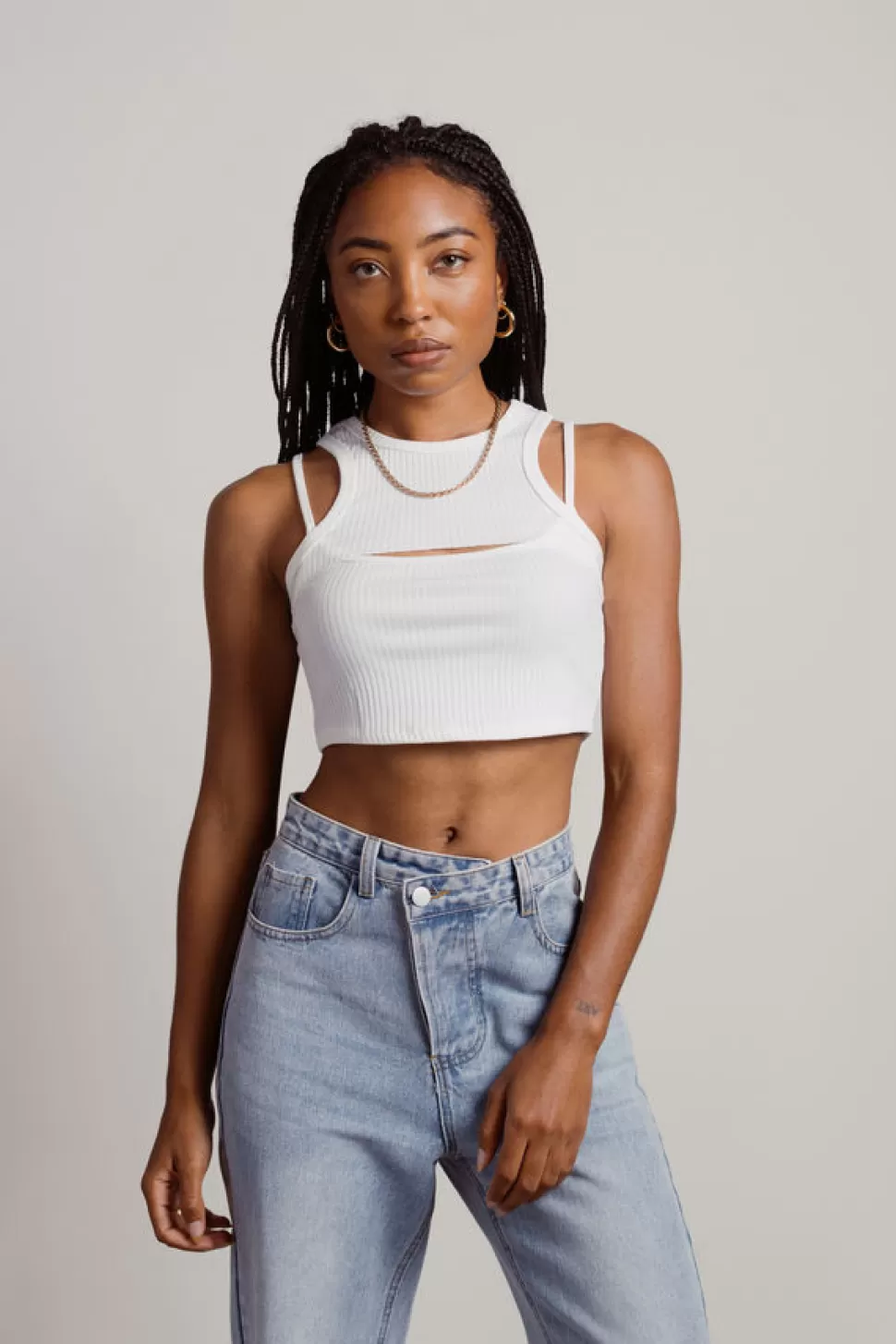 Crop Tops*Tobi Step Up Ribbed Halter Cutout Crop Top Off White