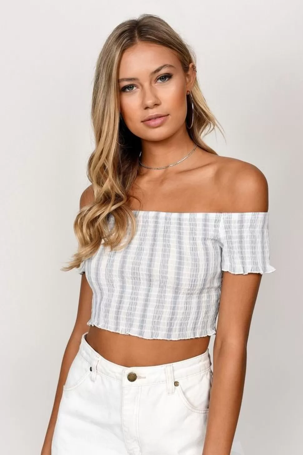 Off The Shoulder Tops*Tobi Straight To You Stripe Crop Top Blue Multi | Red Multi