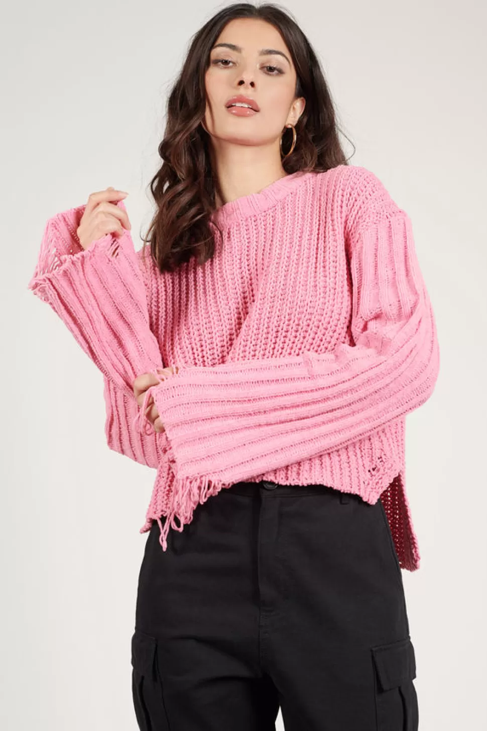 Long Sleeve Tops*Tobi Sugar Coated Distressed Sweater Pink