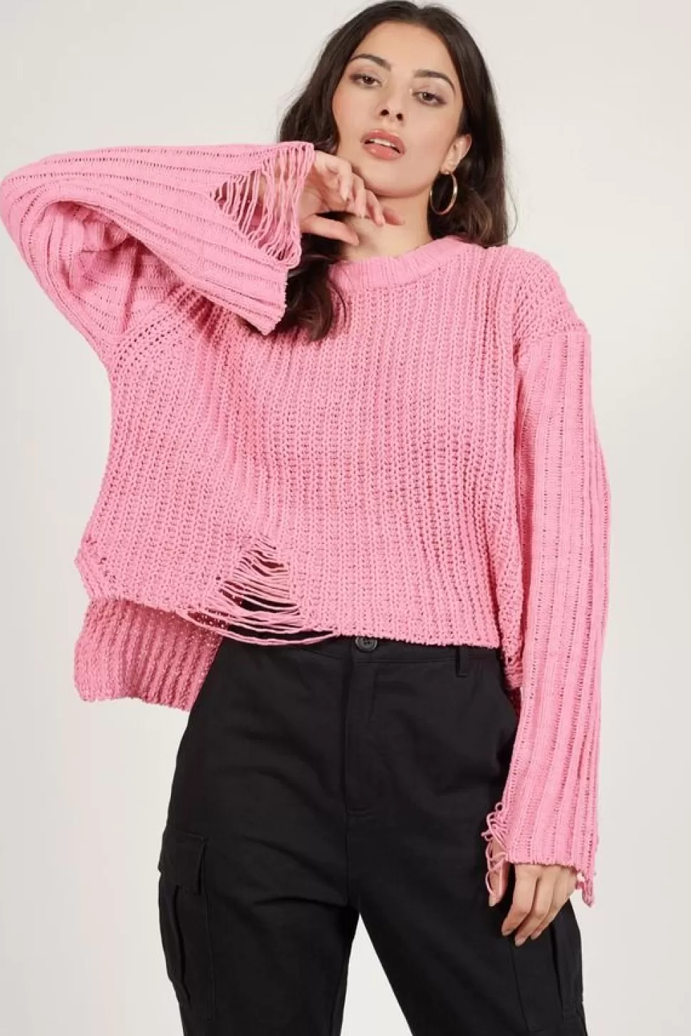 Long Sleeve Tops*Tobi Sugar Coated Distressed Sweater Pink