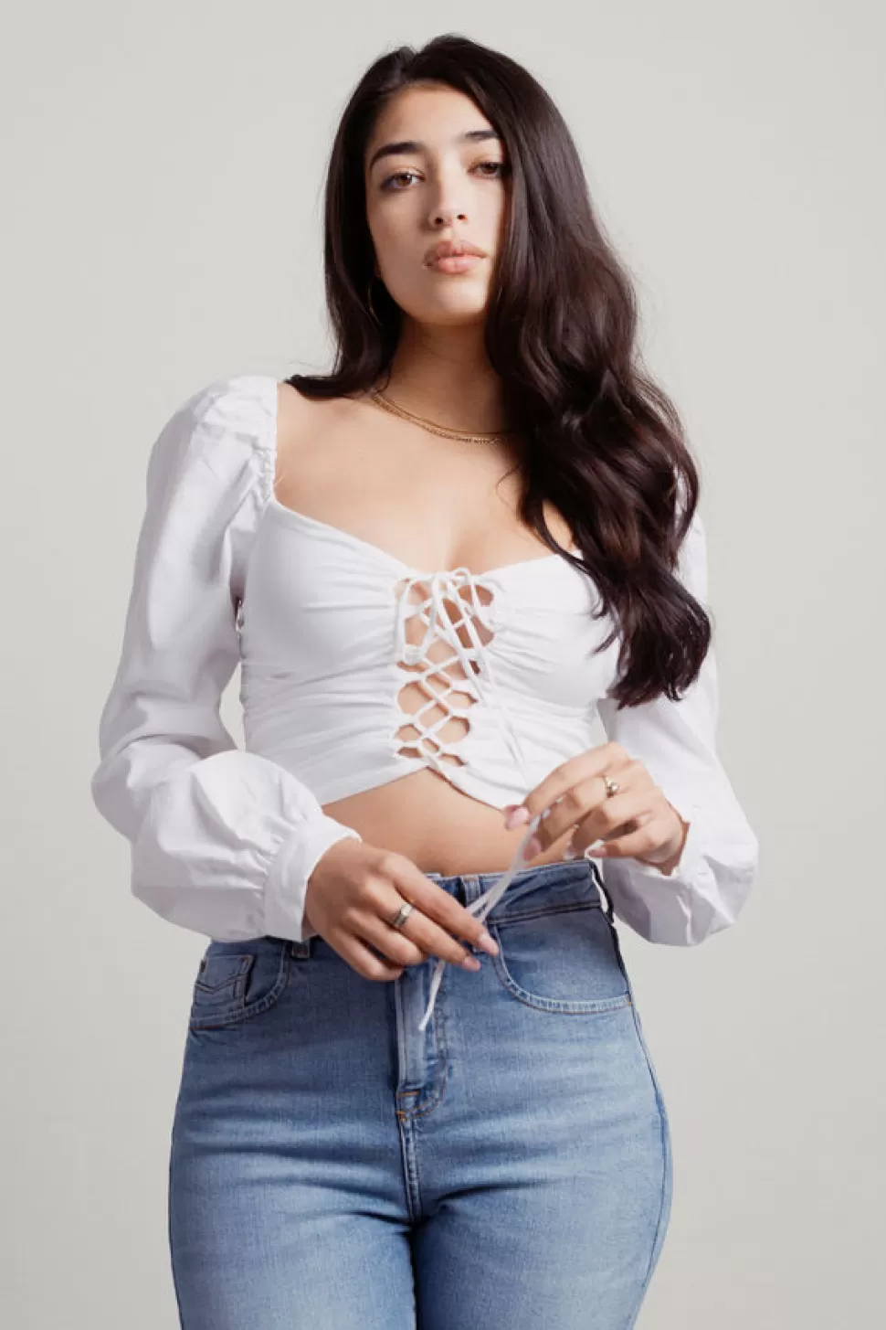 Blouses & Shirts*Tobi Sun Up Lace Up Long Sleeve Crop Top White