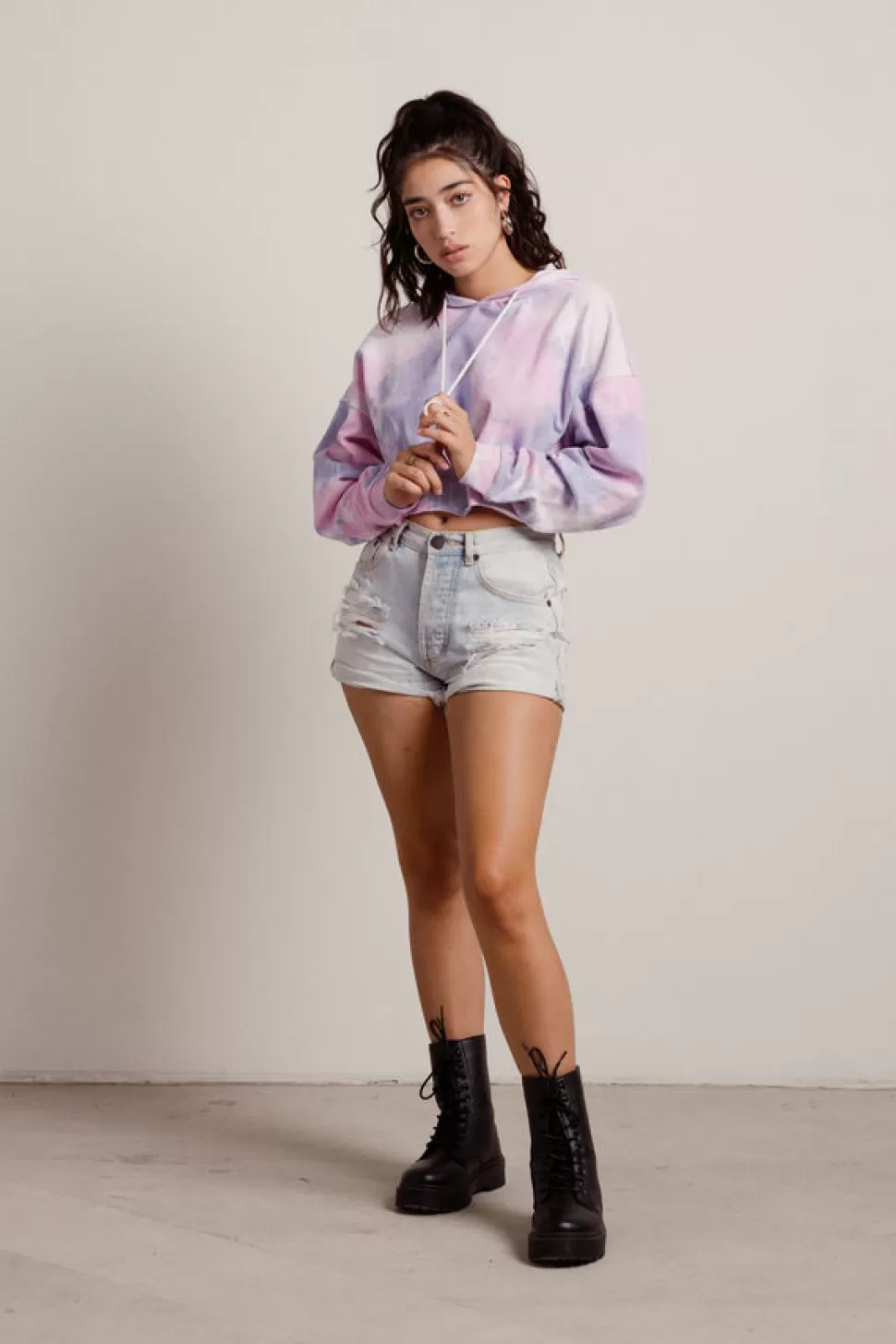 Hoodies & Sweatshirts*Tobi Sundae Sunday Tie-Dye Cropped Hoodie Lavender