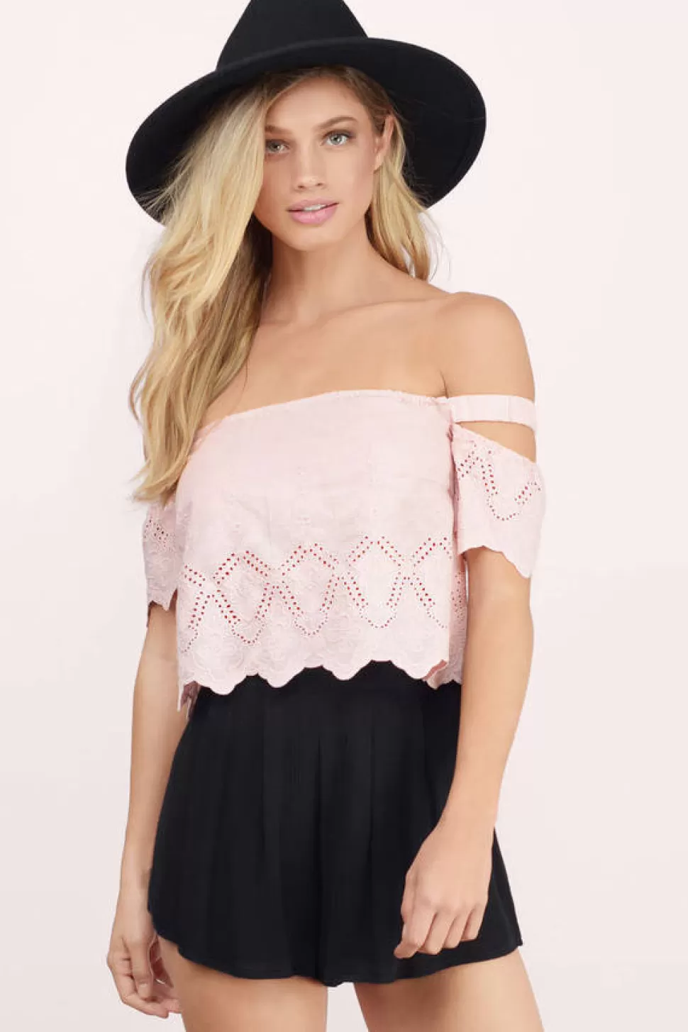 Pink Tops*Tobi Sunset Beach Eyelet Crop Top Blush | Ivory