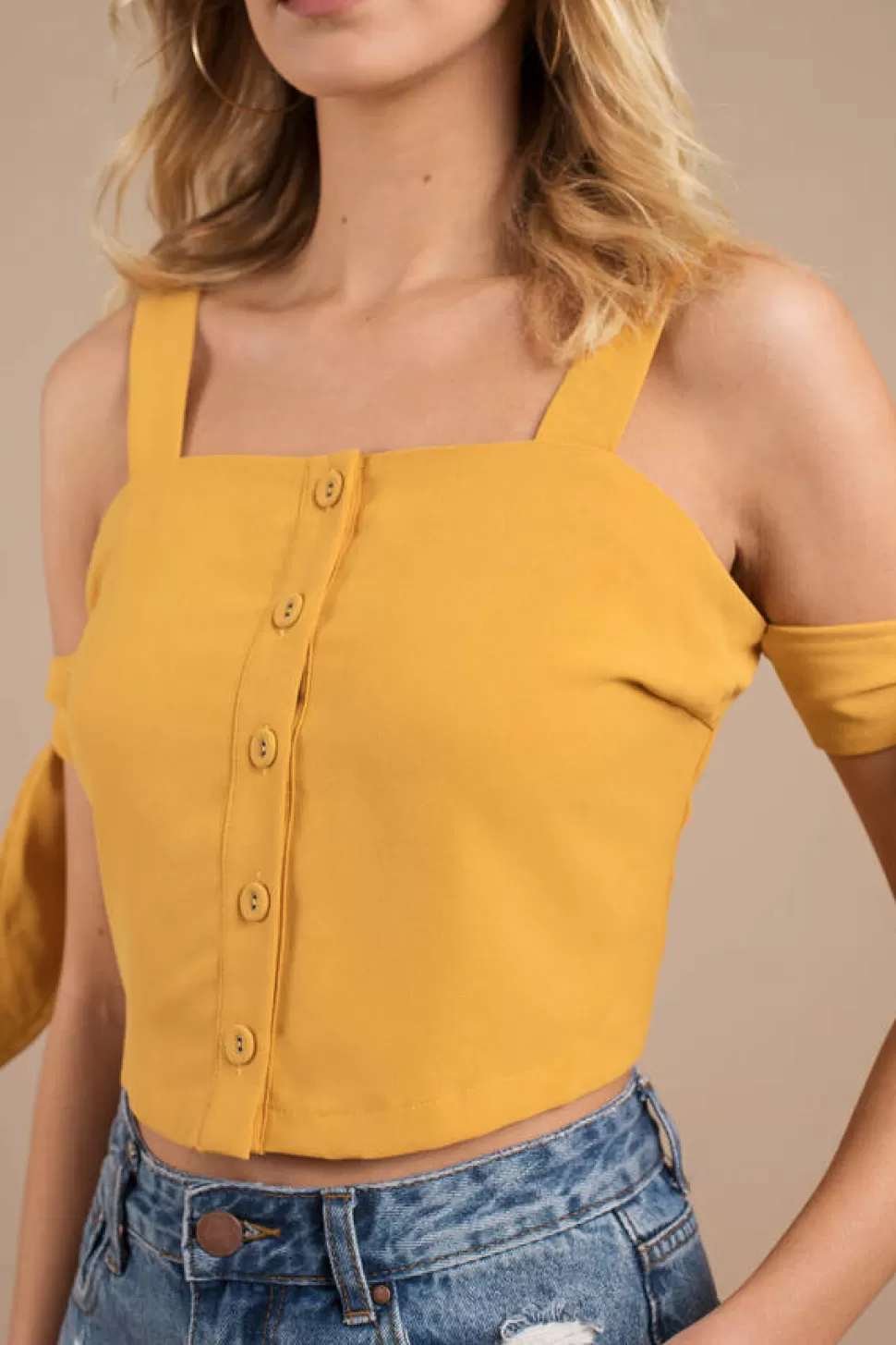 Going Out Tops*Tobi Sunshine Side Tie Crop Top Marigold