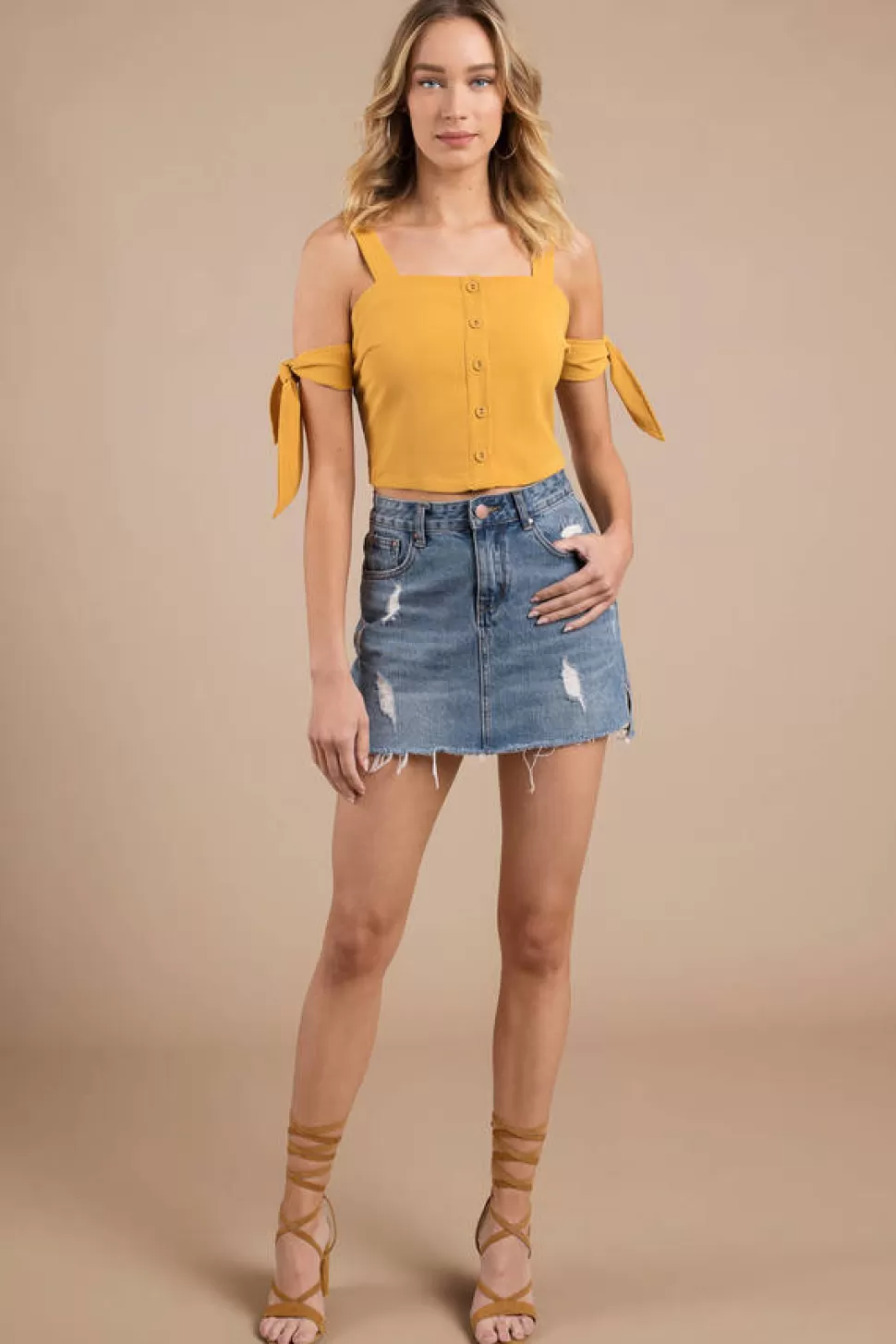 Going Out Tops*Tobi Sunshine Side Tie Crop Top Marigold