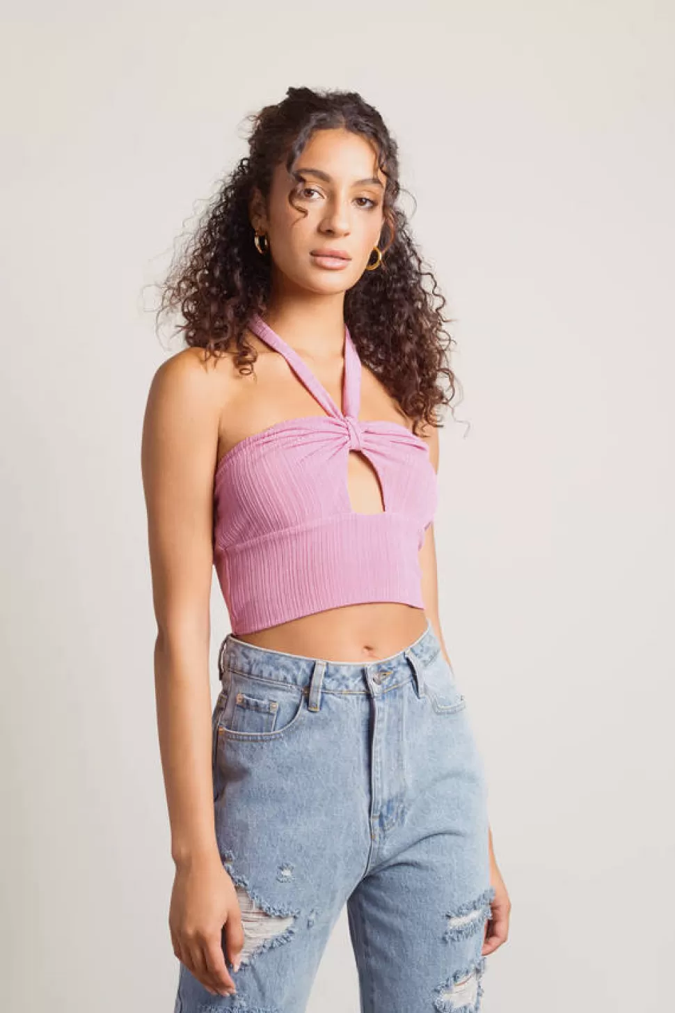 Sexy Tops*Tobi Super Hyper Keyhole Sweater Knit Crop Top Pink