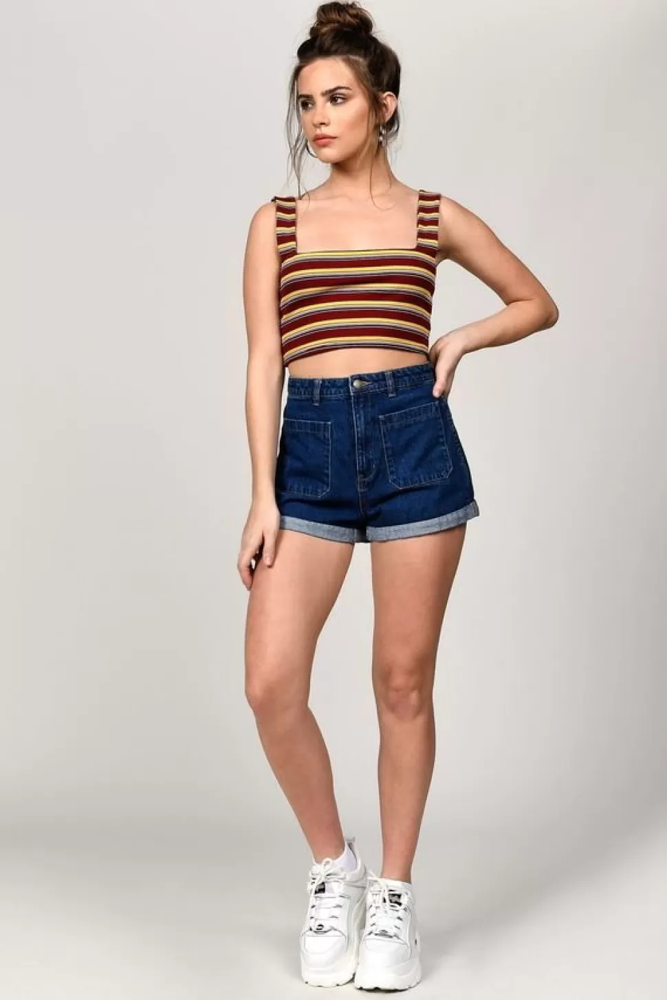 Red Tops*Tobi Sure Thing Striped Ribbed Tank Wine Multi