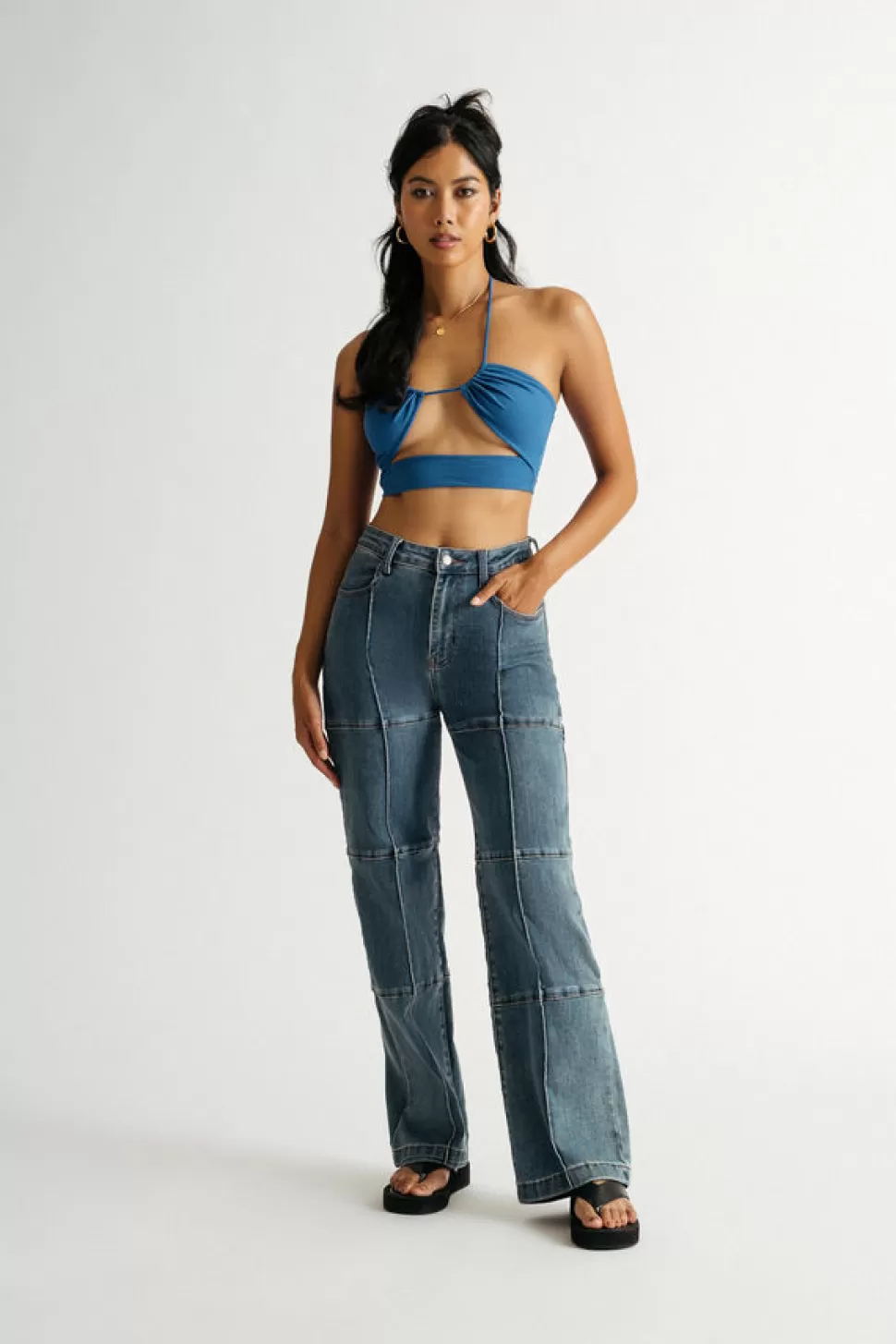 Sexy Tops*Tobi Surprise Me Ribbed Cutout Halter Crop Top Cobalt Blue | Hot Pink