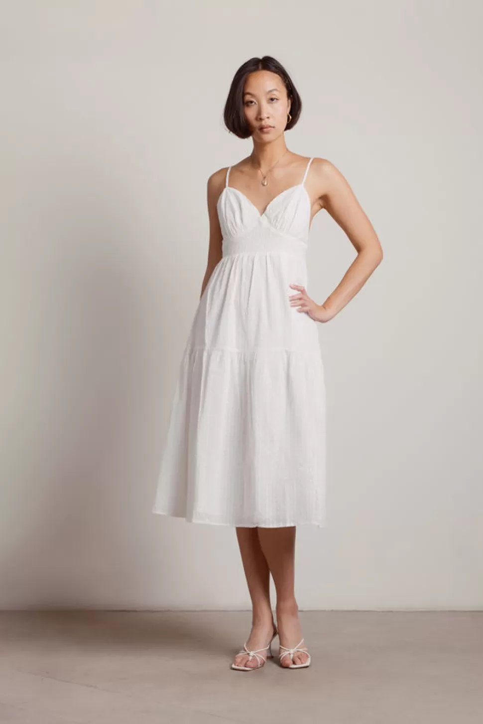 Sundresses*Tobi Sweetness Swiss Dot Cotton Stripe Midi Dress White