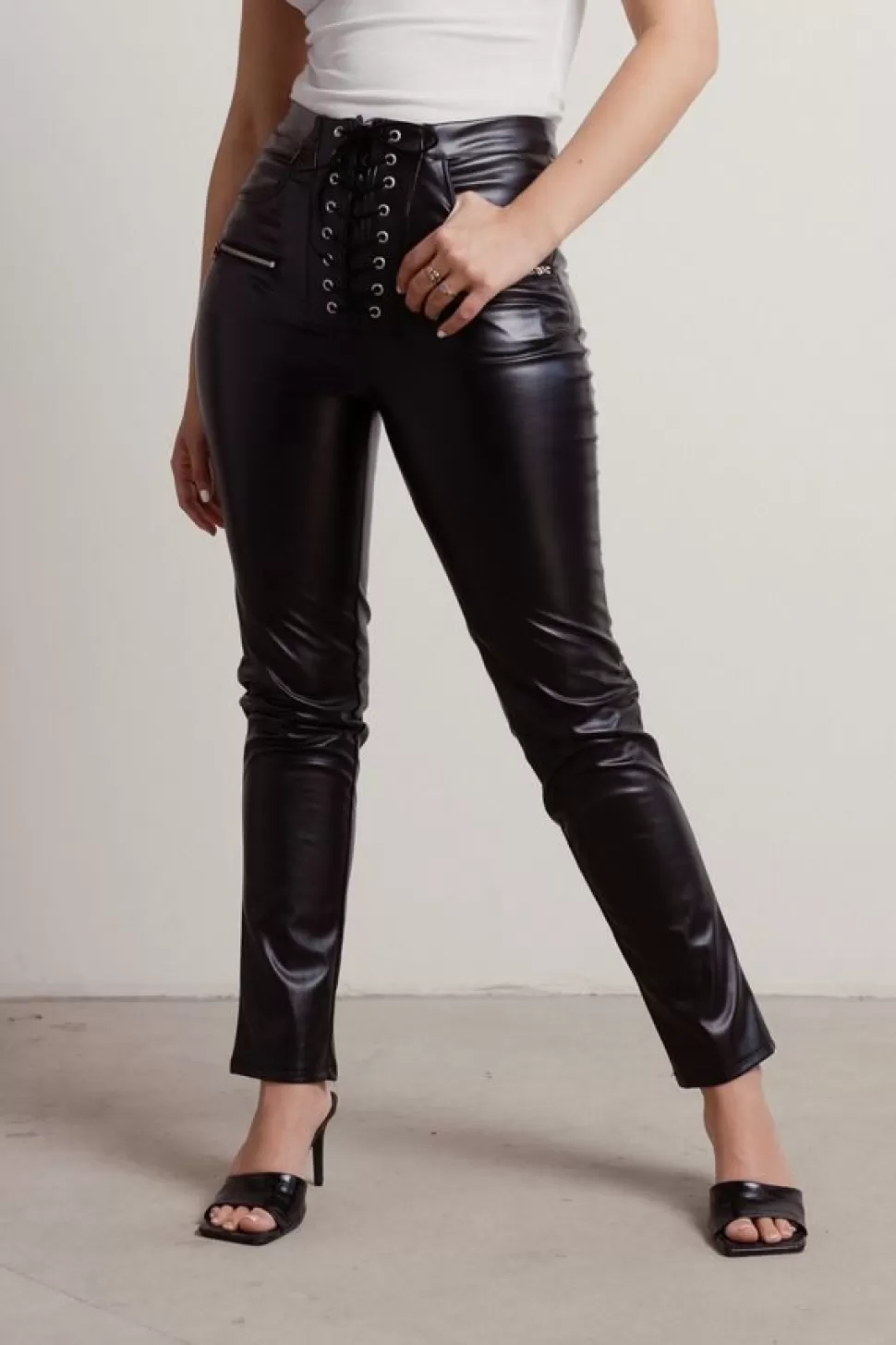 Pants*Tobi Sylis Lace-Up Faux Leather Pants Black