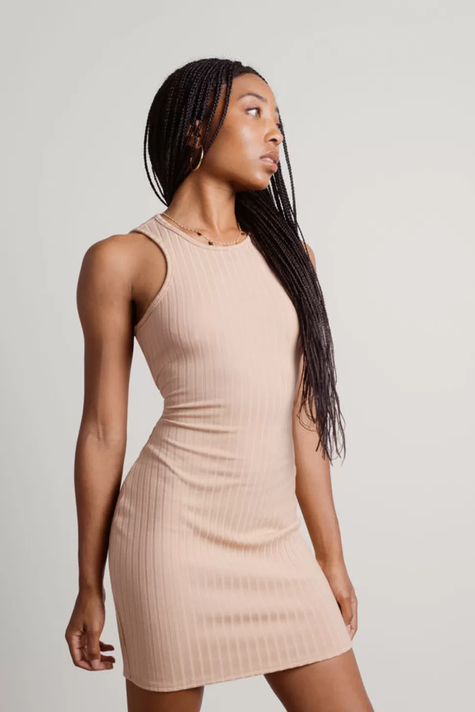 Cut Out Dresses*Tobi Sylvie Ribbed Open Back Bodycon Mini Dress Blue | Beige