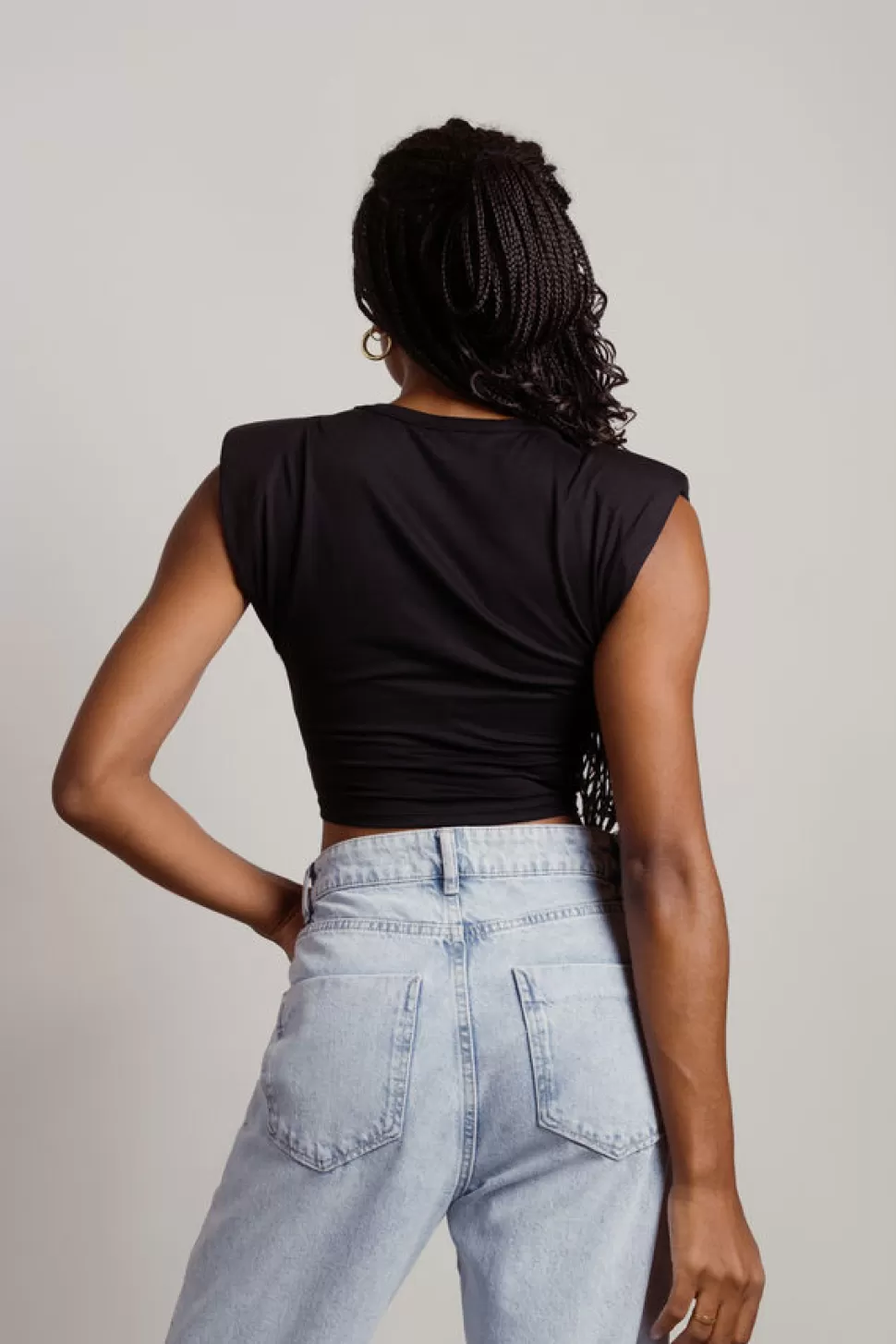 Crop Tops*Tobi Take A Break Shoulder Pad Crop Top Tee Black | Ivory