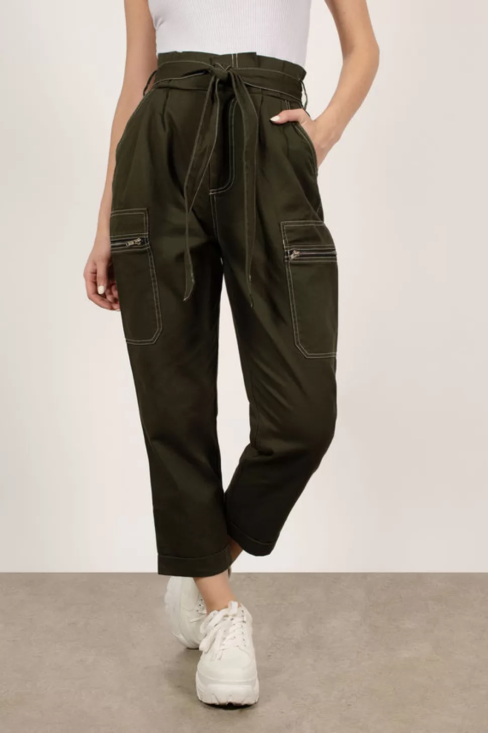 Pants*Tobi Take Forever Paperbag Waist Pants Olive