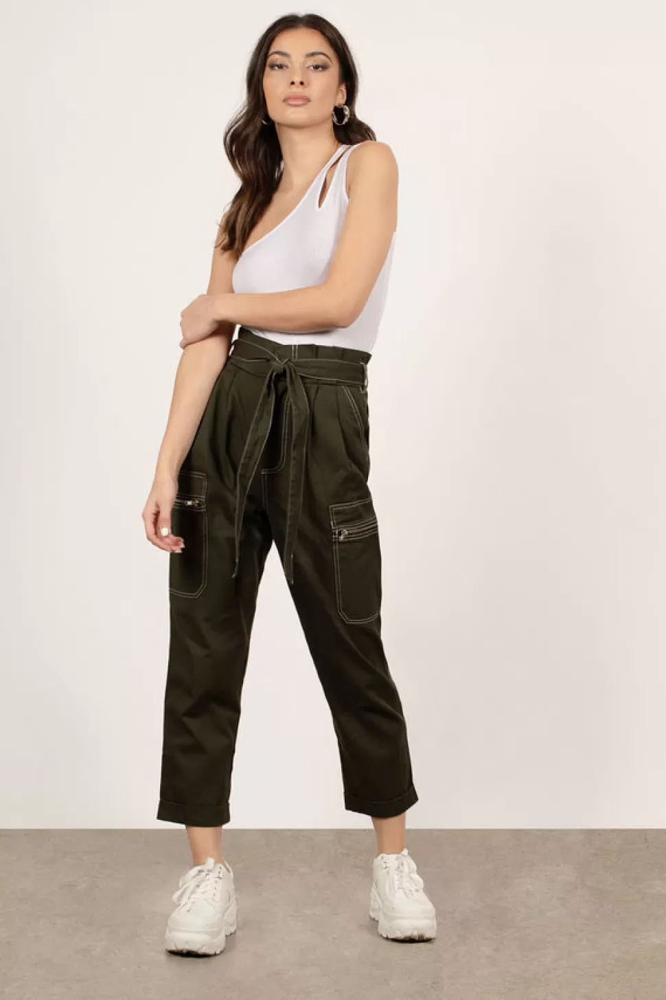 Pants*Tobi Take Forever Paperbag Waist Pants Olive